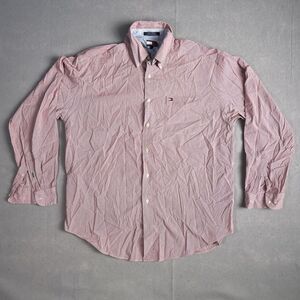 Tommy Hilfiger  Dress Shirt Men Large Red Stripped Casual Office Career Business